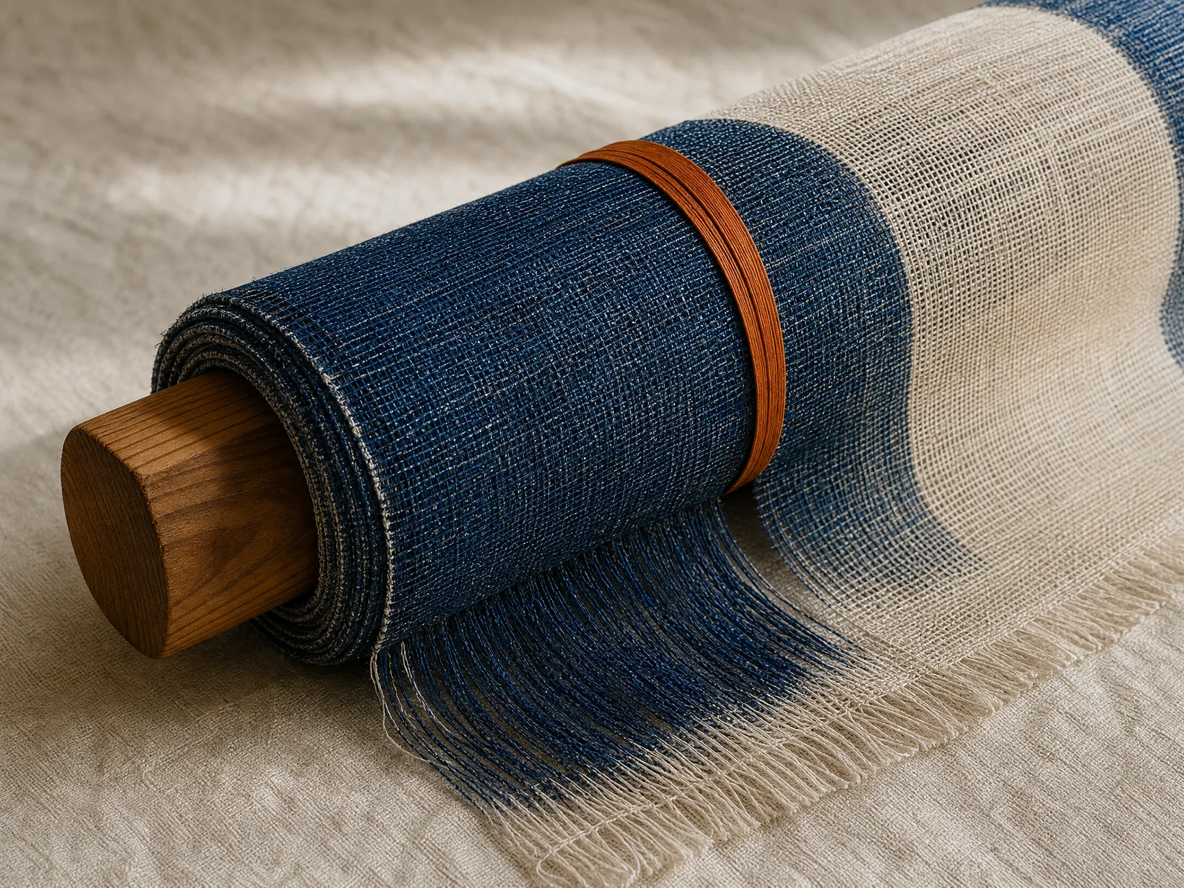Finished system textile rolled around a delivery core